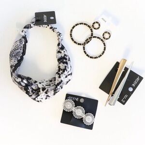 Ardene Set of hair accessories bandana earrings hair clip hair tie gold silver